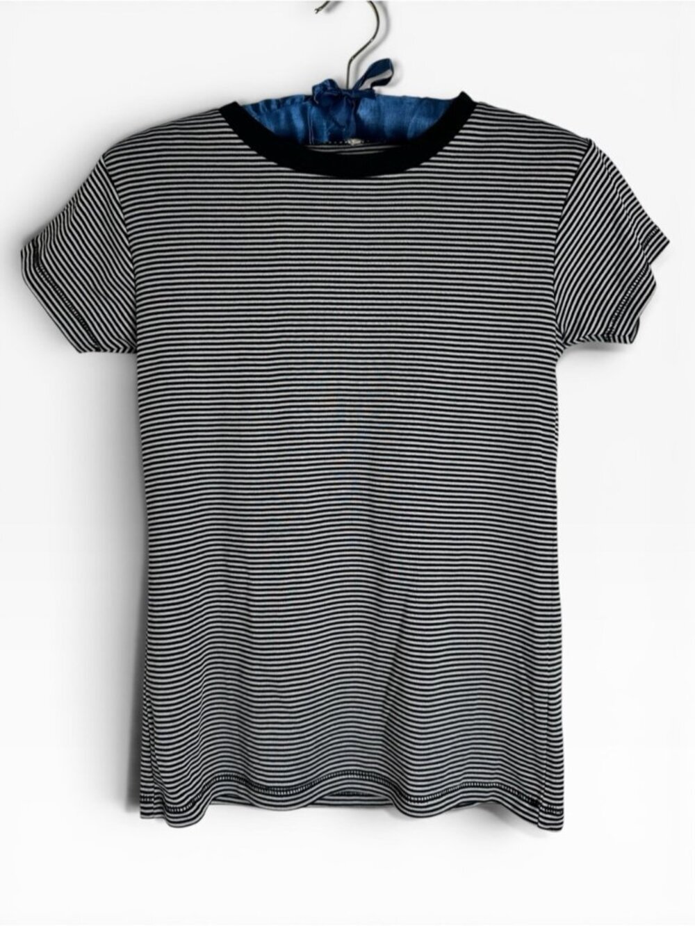 NEW R13 cotton Baby T-Shirt In black white micro Stripe Print Small crewneck top - Picture 2 of 5